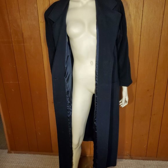 Ivy Koral Vintage Navy Blue Wool Trench Coat Women's Size Large - Picture 6 of 10